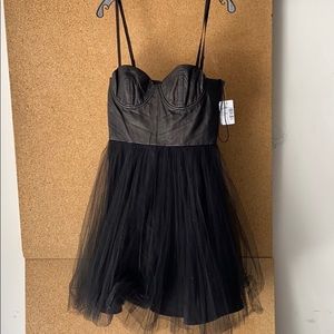 Alice + Olivia black Gia leather and tulle dress